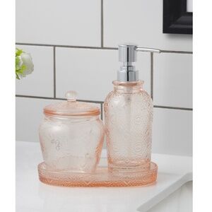 Lavender and Sage Blush Glass 3-Pc. Bathroom Accessory Set - Blush Pink